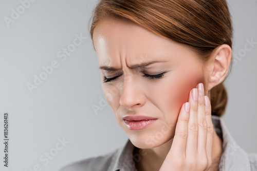 Woman Touching Cheek in Pain – Toothache and Dental Health Concept