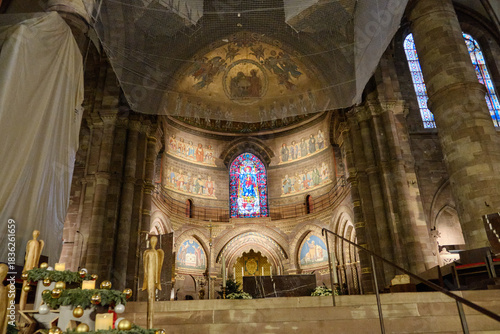 2024, 30 December, France, Alsace, Strasbourg: View of Notre Dame cathedral with frame houses