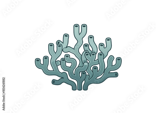 Stylized Teal Colored Coral Branch Silhouette on Black Background Vector Illustration