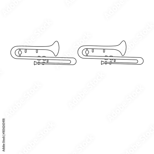Trombone one line drawing, minimalist outline vector illustration
