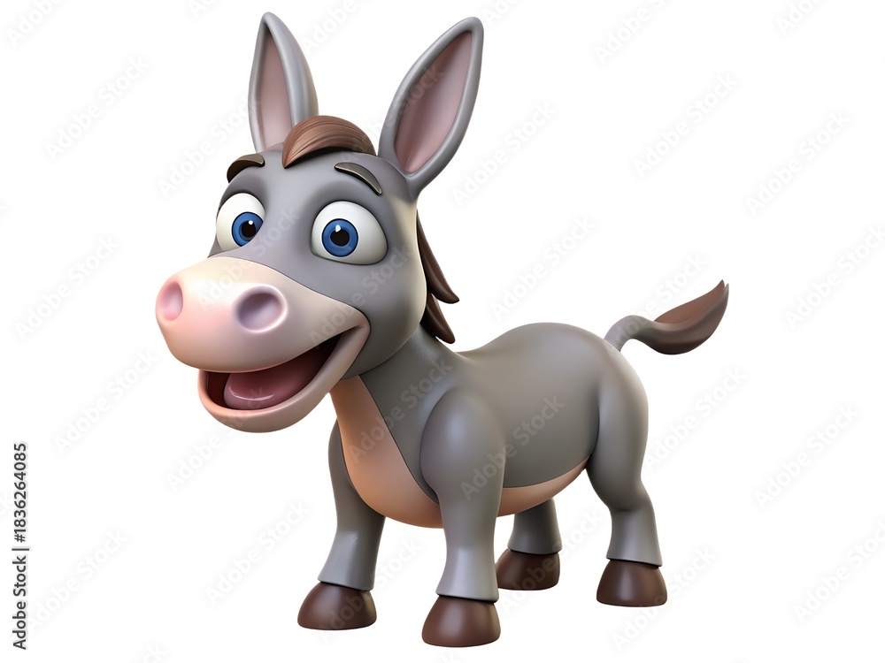 Naklejka premium Charming cartoon donkey character with a happy expression isolated on a white background