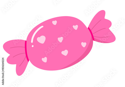 Candy of love.Sweets, pink candy with hearts.Valentine icon element.Cute hand drawn toffee.Sweet treat illustration.