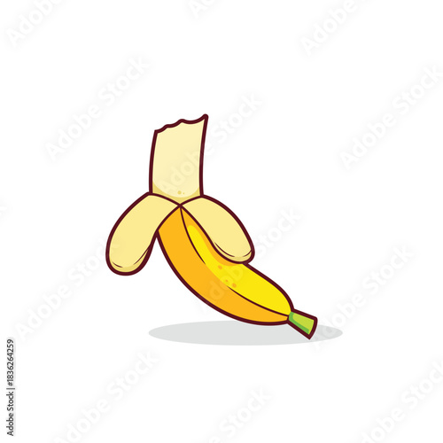 Peeled and bitten fresh yellow banana fruit vector cartoon illustration on isolated white background