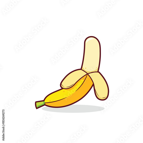 Peeled fresh ripe yellow banana fruit vector cartoon illustration