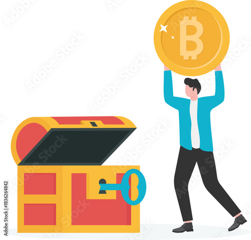 Businessmen unlock the treasure and get bitcoin,
