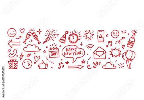 Happy New Year 2026 Doodle Icon Set