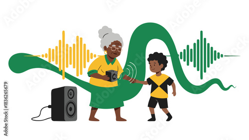 Vector illustration with vector aesthetic. Peruvian abuelita adjusting smart quinoa cooker with bi. quinoa-earth color scheme. Perfect for website backgrounds, presentation templates, branding...