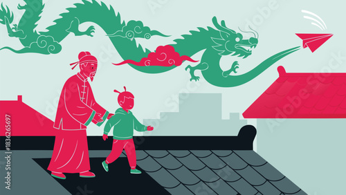 Cozy Polish babcia switching on smart pierogi steamer with b in vector style. Features dough and beet palette. website backgrounds, presentation templates, branding materials, digital design p...