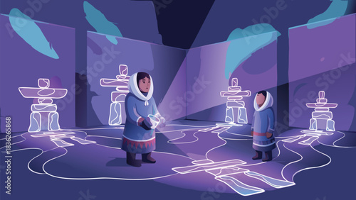 Serene vector design. Lebanese teta using smart cedar diffuser with biracial . Modern cedar and sunrise tones. Ideal for website backgrounds, presentation templates, branding materials, digita...