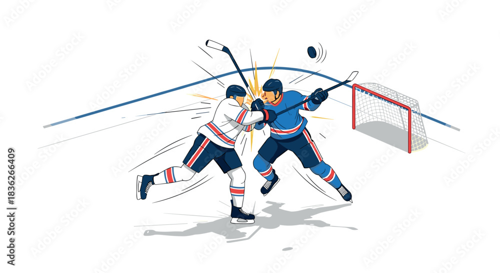 Obraz premium Intense ice hockey action with players battling for puck near goal net - perfect for sports posters