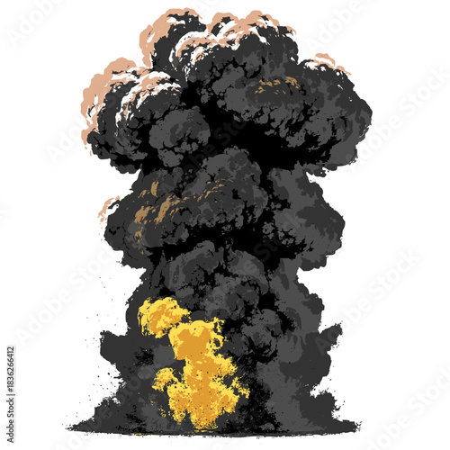 Dramatic explosion with billowing smoke and intense flames. This image captures the raw power of an explosion, showcasing fire and smoke in a dynamic display