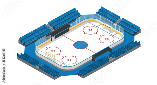 Isometric ice hockey rink with seating area for sports design and illustration projects
