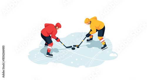 Ice hockey game with players competing in winter scene for sports design and poster