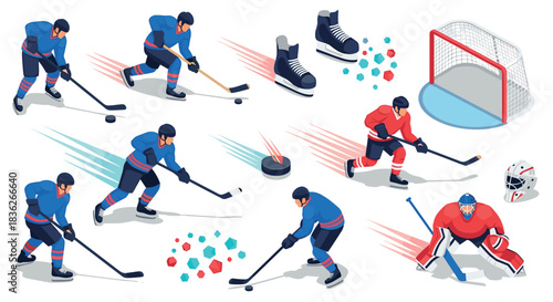 Ice hockey players and equipment illustration for sports design