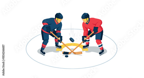 Dynamic ice hockey faceoff illustration for sports designs and posters