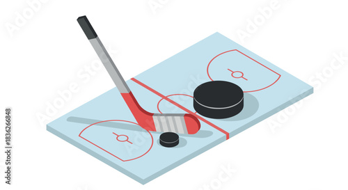 Ice hockey equipment and rink diagram for sports design and decor