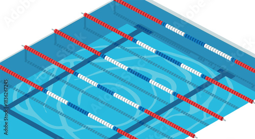 Isometric view of a competitive swimming pool for sport and fitness design