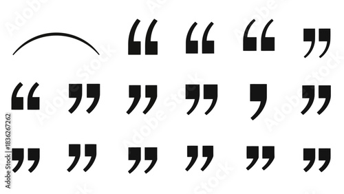 Variety of Quotation Mark Styles Explore Black, Minimalist Designs for Precise Text Emphasis