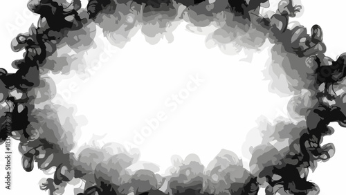 Dynamic black ink spreading in water, creating an ethereal frame. Abstract smoky texture for artistic backgrounds, liquid patterns, or mysterious design elements
