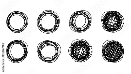 Collection of Abstract Hand-Drawn Circular Scribbles and Doodles for Creative Design