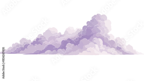 Stylized Vector Illustration of a Low-Lying Fluffy Purple Cloud Formation, Perfect for Dreamy Weather Concepts or Whimsical Digital Designs and Backgrounds