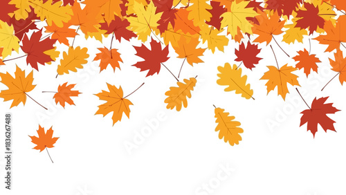 Autumn Leaves Falling Border Design Vibrant Maple, Oak, and Mixed Leaf Elements for Season Decor