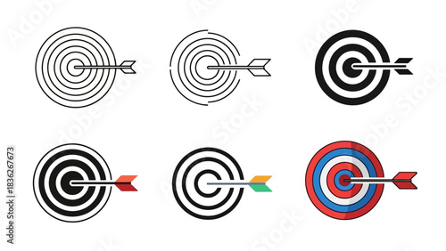 Diverse collection of target icons representing goals, strategy, and precision in business and achievement
