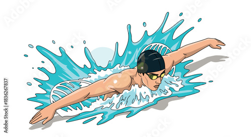 Dynamic butterfly stroke swimming illustration for sports and fitness designs
