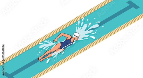 Competitive swimming athlete in action in a pool for sports training and fitness motivation illustration