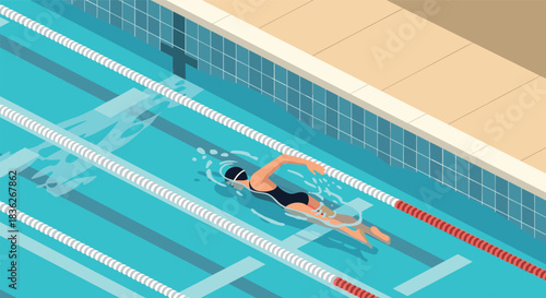 Competitive swimming training in a pool - sport and fitness concept for health and recreation design