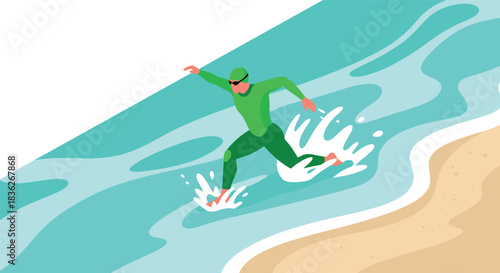 Surfer riding a wave in vibrant ocean scene for adventure and sports enthusiasts