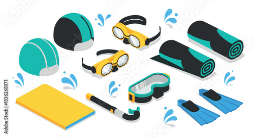 Aquatic adventures collection with swim gear and accessories for pool and snorkeling fun