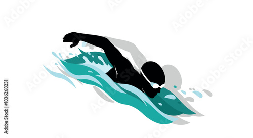 Dynamic swimming illustration for sports-themed design and decor