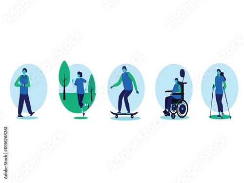 Modern Vector Collection of Diverse People Engaging in Various Physical Activities and Mobility