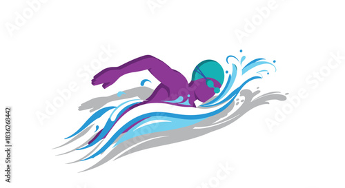 Dynamic swimming illustration with splashing water effects for sports design