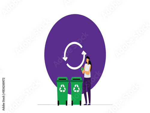 Person Responsibly Sorting Waste for Recycling in Green Bins Promoting Eco-Friendly Practices