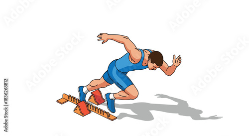 Athlete sprinting from starting blocks in dynamic pose for sports design