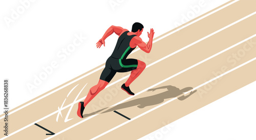 Sprinter on track in dynamic motion for sports illustration design