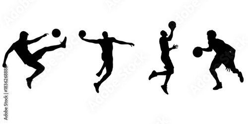 silhouettes of playing basket ball people