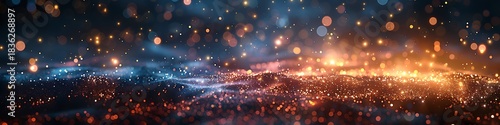 Panoramic Abstract Cosmic Nebula with Glittering Lights and Bokeh Effect