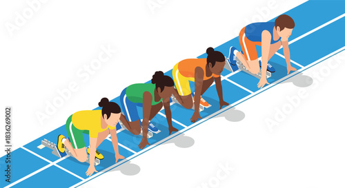 Athletes at starting line for race competition vector art design for sports event promotion