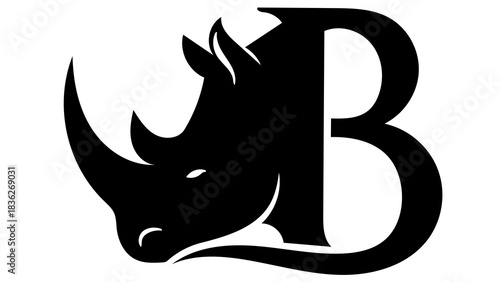 Bold rhino head merges seamlessly with letter B for a unique brand logo or powerful symbol design element