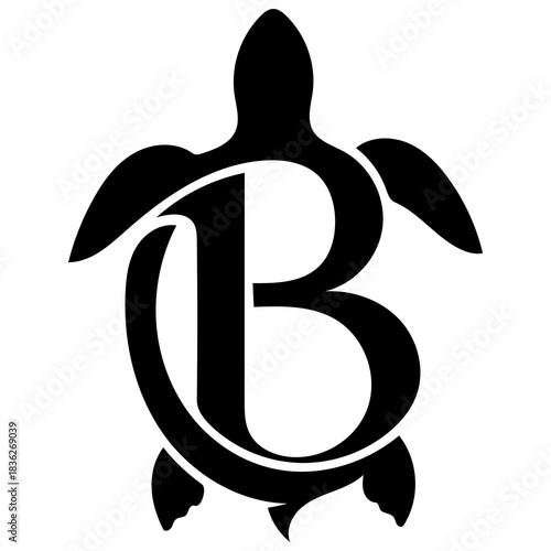 Elegant turtle logo design with letter B for branding marine conservation or coastal business ventures, perfect for apparel