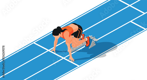 Athlete sprint start on track concept for sports illustration and competition design