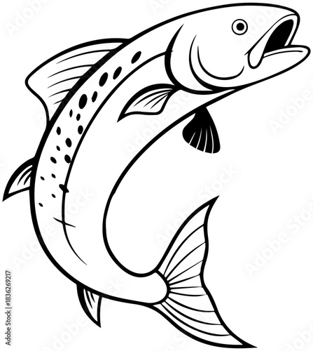 Leaping Fish Line Art – Stylized Trout