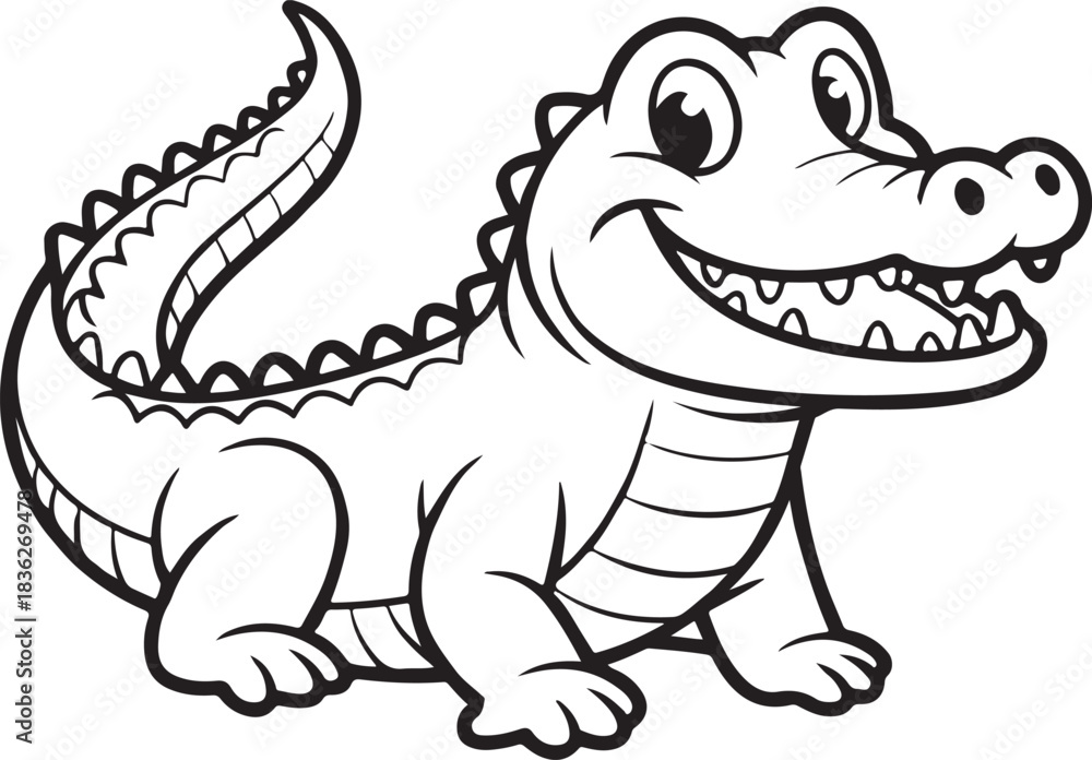 Naklejka premium Cheerful Alligator Cartoon Illustration Outline Vector for Kids Designs