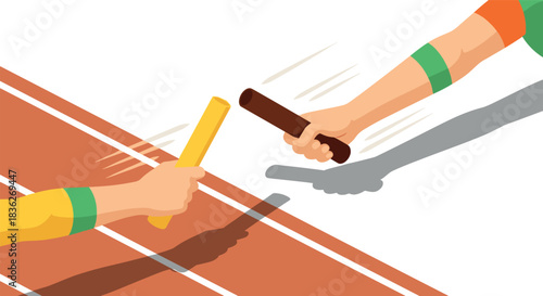 Dynamic relay race illustration featuring baton exchange for sports events and athletic publications