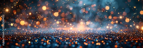 Panoramic Background with Glowing Bokeh Lights and Sparkles