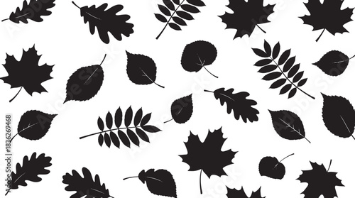 Silhouetted Leaves in Pattern: A collection of various leaf silhouettes arranged against a simple background, offering a visually appealing texture and intricate patterns.