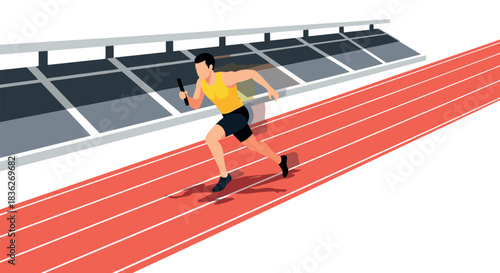 Dynamic track runner in motion with baton passing relay concept design
